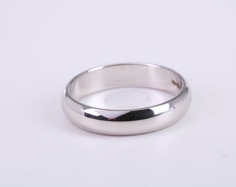 4 mm Wide Simple Traditional D Profile Wedding Band, Made from Solid White Gold, British Hallmarked