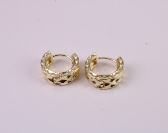 12 mm Round Diamond cut Half Hoop Earrings, Very Dressy, Made from Solid 925 Grade Sterling Silver and 18ct Yellow Gold Plated