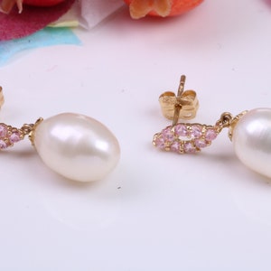 Droppers Pearl and C Z set Stud Earrings Made from 9ct Yellow Gold