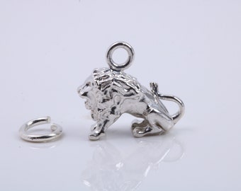 Löwe Sternzeichen Charm, traditioneller Charm aus massivem 925er Sterlingsilber, komplett mit Befestigungslink