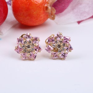 9 mm Round Flower C Z set Stud Earrings Made from 9ct Yellow Gold