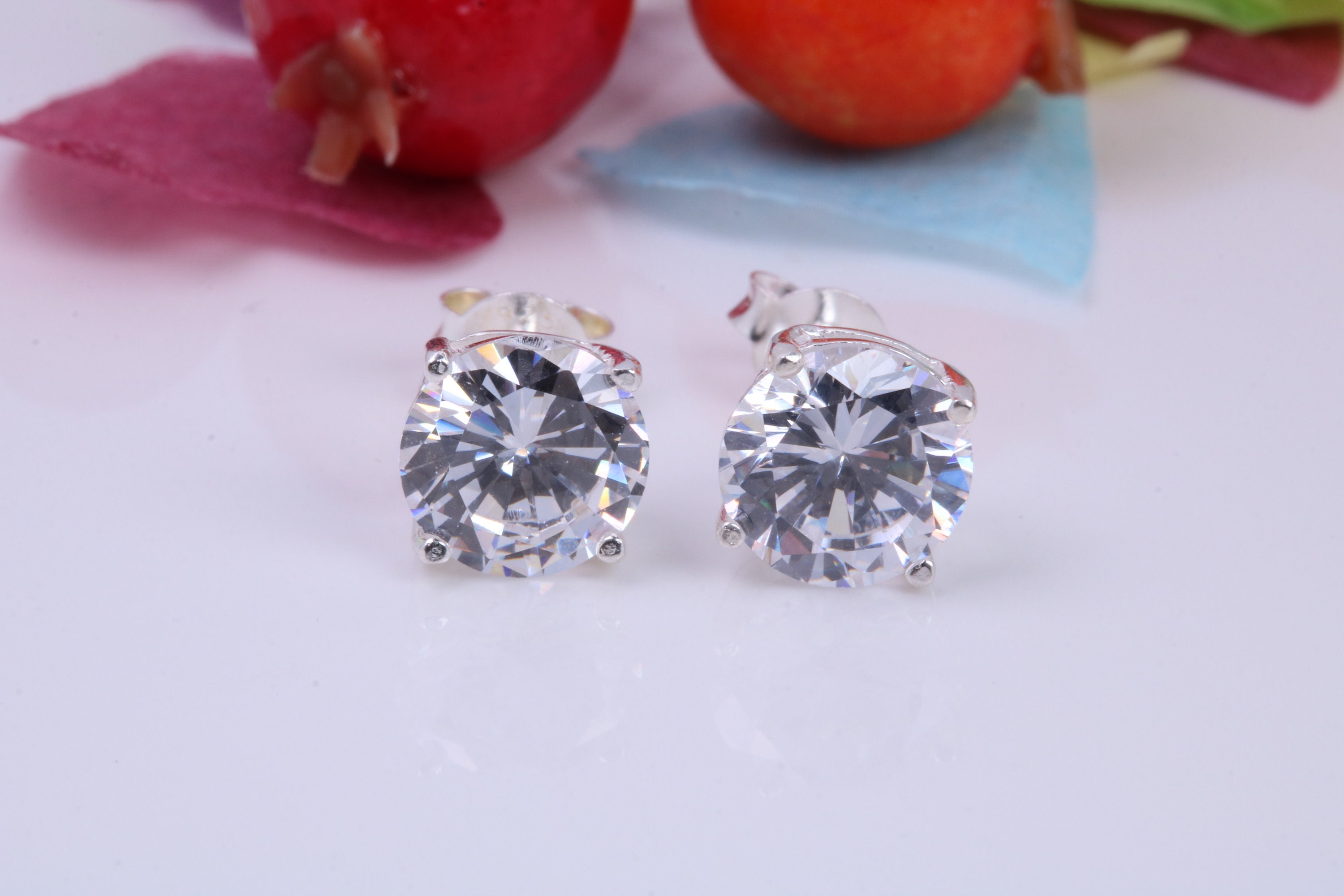 LÖB Damen Ohrstecker 925 Silber Rhodiniert Mit Zirkonia Strass Stein Infinity Ring Blume Ohrringe Diamant Form Rund Klein Weiß 8mm