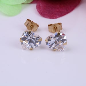 Heart cut Cubic Zirconia set Stud Earrings, Measures 6 x 6 mm, Made from Solid 9ct Yellow Gold
