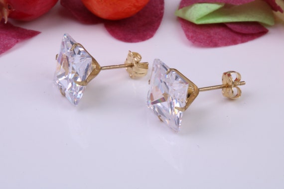 Boucles D'oreilles Femme - Puce Carré 4mm Avec Diamant Cz - Or Massif 18 Carats - Neuf Avec étiquettes - Picardie