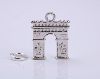 Arc De Triomphe Charm, Traditional Charm, Made from Solid 925 Grade Sterling Silver, Complete with Attachment Link