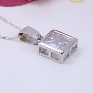 12 mm Square Cubic Zirconia set Necklace, Made from Solid Sterling Silver