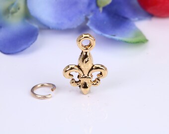 Fleur De Lis Charm, Made from Solid Cast Yellow Gold, British Hallmarked