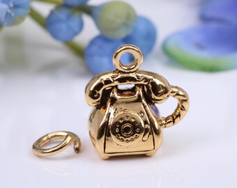 Vintage Telephone Charm, Made From Solid Cast Yellow Gold, British Hallmark