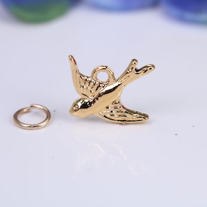 Swallow Bird Charm, Traditional Charm, Made from Solid Cast Yellow Gold, British Hallmarked