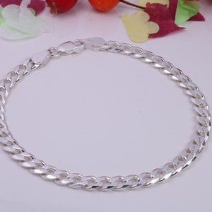 Diamond cut Flat Curb Link Bracelet, made from solid Sterling Silver, 7.50 Inches Long