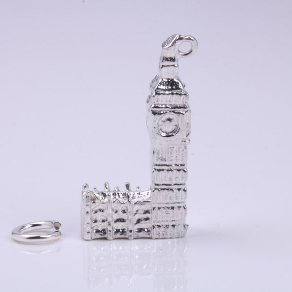 Charme emblématique Big Ben de Londres, charme traditionnel, fabriqué en argent sterling massif de qualité 925, complet avec lien de fixation