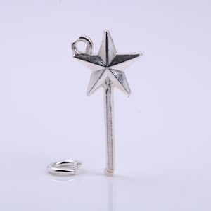 Princess Magic Wand Charm, Traditional Charm, Made from Solid 925 Grade Sterling Silver, Complete with Attachment Link