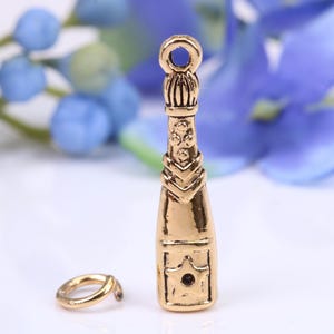 Champagne Bottle Charm, Made from Solid Cast Yellow Gold, British Hallmarked