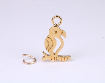 Parrot Charm, Made from Solid Cast Yellow Gold, British Hallmarked, Complete with Attachment Link