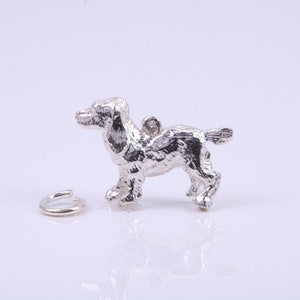 May include: A silver charm in the shape of a dog. The charm is detailed and has a textured surface. It is attached to a silver jump ring.