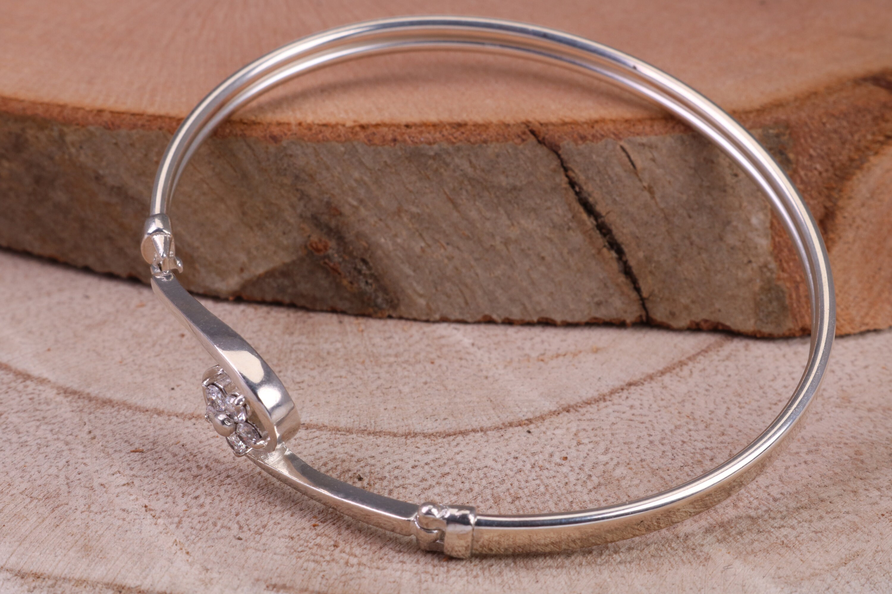 Oval C Z Set Hinged Solid Silver Bangle - Etsy Canada