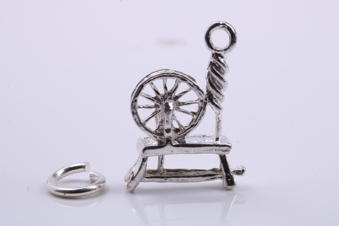 Yarn Spinning Wheel Charm, Traditional Charm, Made From Solid 925 Grade