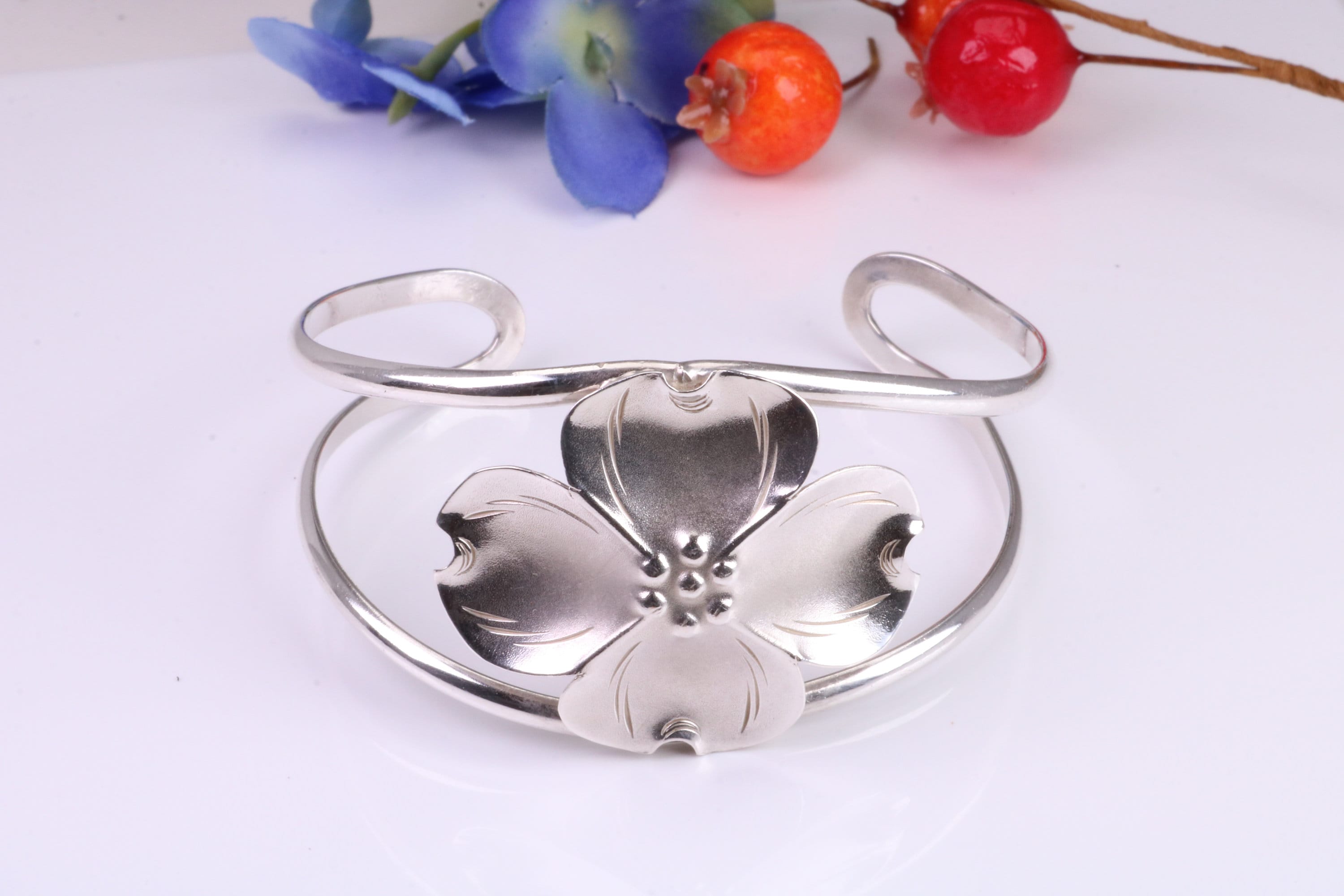 29 Mm Wide Flower Oval Solid Silver Bangle - Etsy Canada