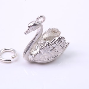 Swan Charm, Made from Solid Cast Silver, Complete with Attachment Link