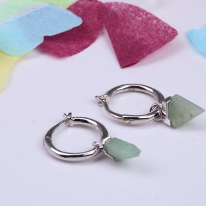 Real Emerald set Dropper Hoop Earrings, Cubic Zirconia set, Made from Solid 925 Grade Sterling Silver