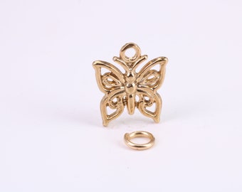 Butterfly Charm, Made from Solid Yellow Gold, British Hallmarked, Complete with Attachment Link