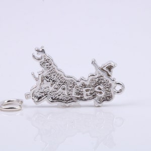 Breloque carte du Pays de Galles, breloque traditionnelle, en argent sterling massif de qualité 925, avec lien de fixation