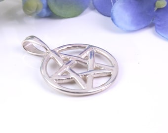 22 mm runder Pentagramm-Anhänger aus massivem Gussplatin oder Weißgold, britisches Hallmark