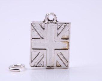 Ciondolo Bandiera Britannica Union Jack &ndash; Placcato Argento, Smaltato, Con Anello
