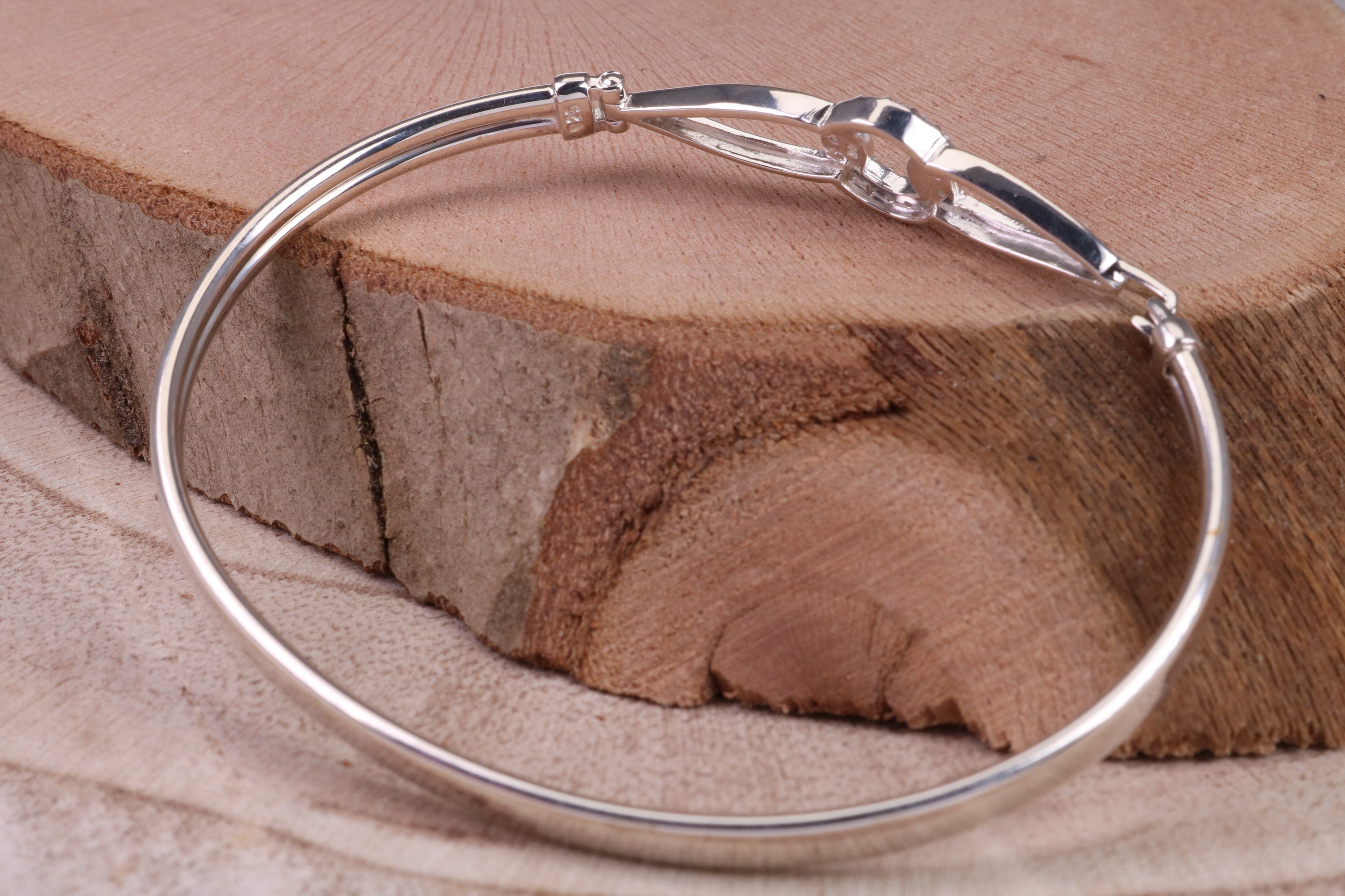 Oval C Z Set Hinged Solid Silver Bangle - Etsy