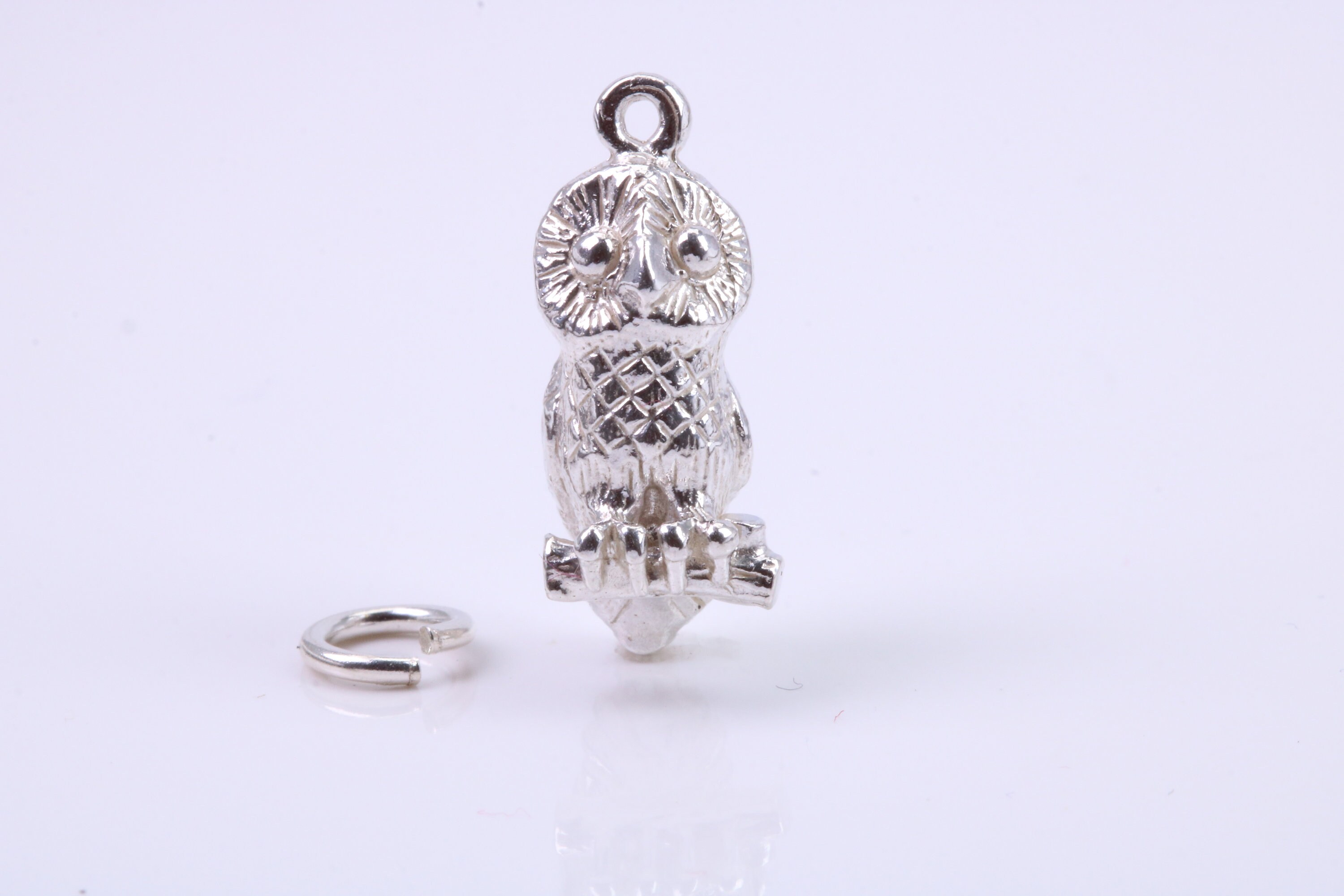 Owl Charm, Traditional Charm, Made from Solid 925 Grade Sterling Silver, Complete with Attachment Li