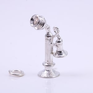 Vintage Phone Charm, Traditional Charm, Made from Solid 925 Grade Sterling Silver, Complete with Attachment Link
