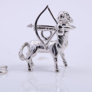 Zawieszka ze znakiem zodiaku Strzelec, tradycyjna zawieszka, wykonana z litego srebra próby 925, w komplecie z ogniwem mocującym