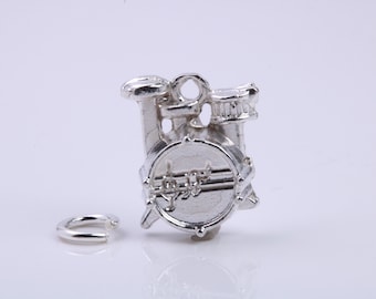 Drum Set Charm, Traditional Charm, Made from Solid 925 Grade Sterling Silver, Complete with Attachment Link