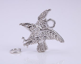 Eagle Charm, Traditionele Charme, Gemaakt van Solid 925 Grade Sterling Zilver, Compleet met Attachment Link