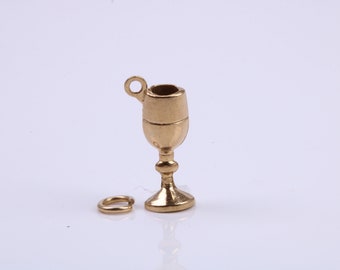 Wine Goblet Charm, Traditional Charm, Made from Solid 9ct Yellow Gold, British Hallmarked, Complete with Attachment Link