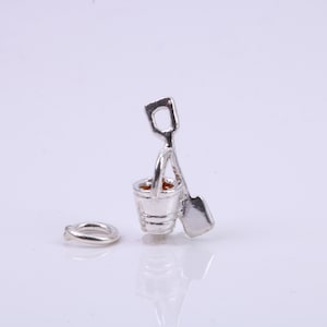 Dije de cubo y pala, dije tradicional, hecho de plata esterlina sólida de grado 925, completo con enlace de sujeción