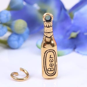 Beer Bottle Charm, Made From Solid Cast Yellow Gold with British Hallmark