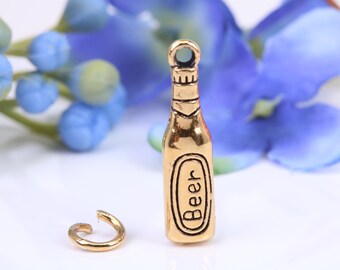 Beer Bottle Charm, Made From Solid Cast Yellow Gold with British Hallmark
