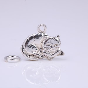 Cat Charm, Traditional Charm, Made from Solid 925 Grade Sterling Silver, Complete with Attachment Link