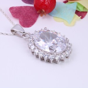 Large Oval cut Cubic Zirconia set Necklace, Made from Solid Sterling Silver, Very Dressy
