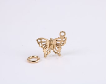Butterfly Charm, Traditional Charm, Made from Solid Yellow Gold, British Hallmarked, Complete with Attachment Link