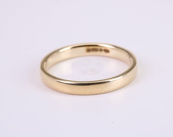 Alianza de boda sencilla y cómoda con perfil de corte, 2,50 mm de ancho, hecha de oro amarillo macizo, con sello británico