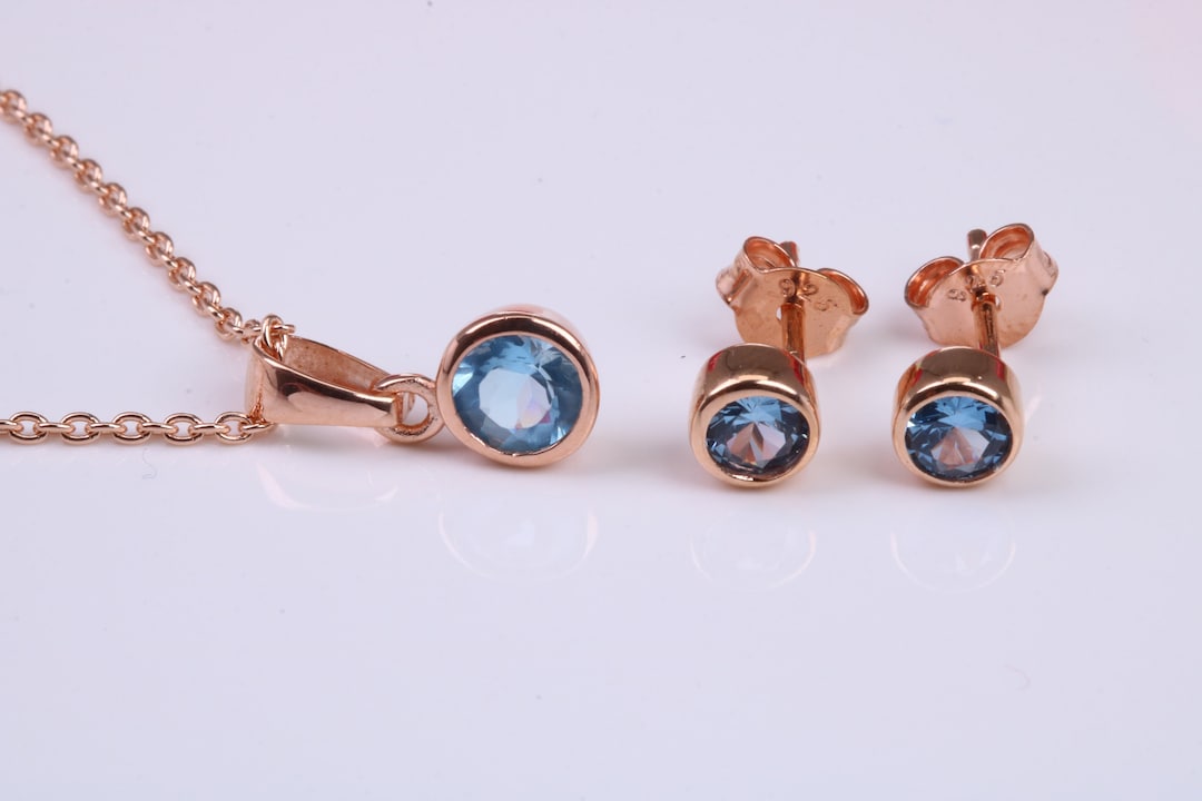 Real Blue Topaz Necklace and Matching Stud Earrings, Made From Solid Sterling Silver and 18ct
