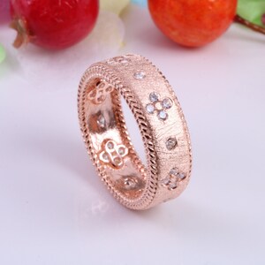 7 mm Wide Very Dressy Cubic Zirconia set Ring, Made from Solid Silver, 18ct Rose Gold Plated