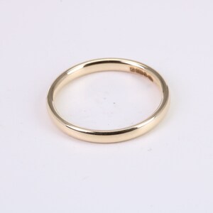 2 mm Wide Simple Comfort Court Profile Wedding Band, Made from Solid Yellow Gold, British Hallmarked