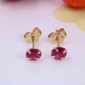 July Ruby Cubic Zirconia set Birthstone Stud Earrings, Made from Solid 9ct Yellow Gold, Choice of Two Sizes