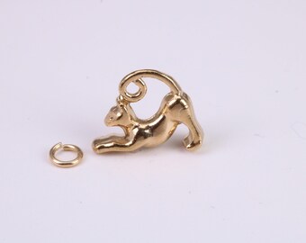 Cat Charm, Made From Solid Cast Yellow Gold with British Hallmark, Complete with Attachment Link