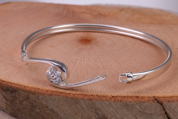 Oval C Z Set Hinged Solid Silver Bangle - Etsy Canada