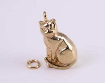 Großer sitzender Katzenanhänger, gefertigt aus massivem Gelbgold, britischer Hallmarked, sehr schwer und massiv