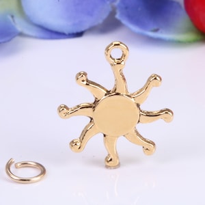 Sun Charm, Traditional Charm, Made from Solid Cast Yellow Gold, British Hallmarked